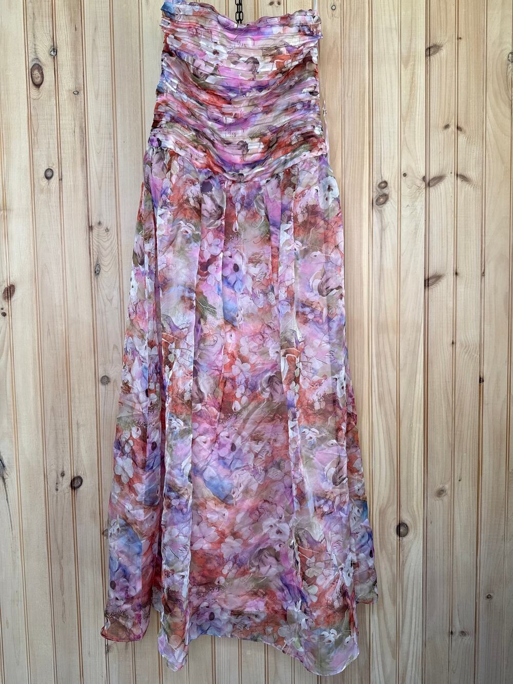 NWT Lulus Kasandra Pink Multi Floral Organza Drop Waist Maxi Dress L